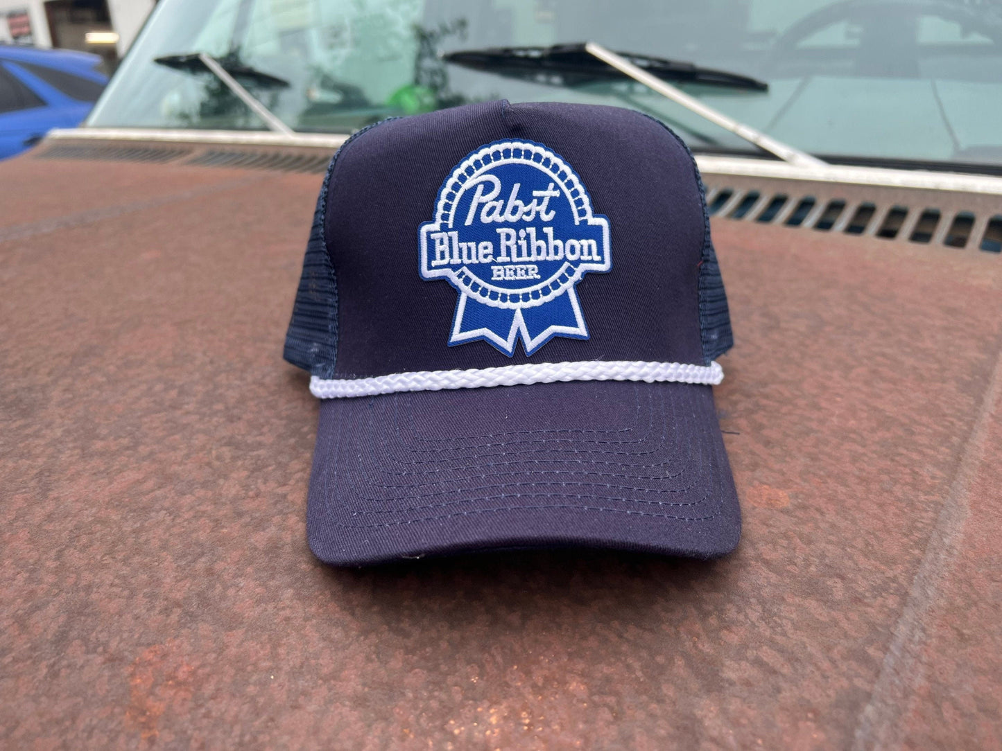 Vintage Style PBR Pabst Blue Ribbon Patch Rope Trucker Snapback Hat - One Size Fits All - Mesh Back - Perfect for Beer Lovers!