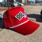Vintage Patch Racing Checkered Flag Rope Trucker Snapback Hat 7 Color Variations - Perfect for Racing Enthusiasts and Car Fans Unique Design