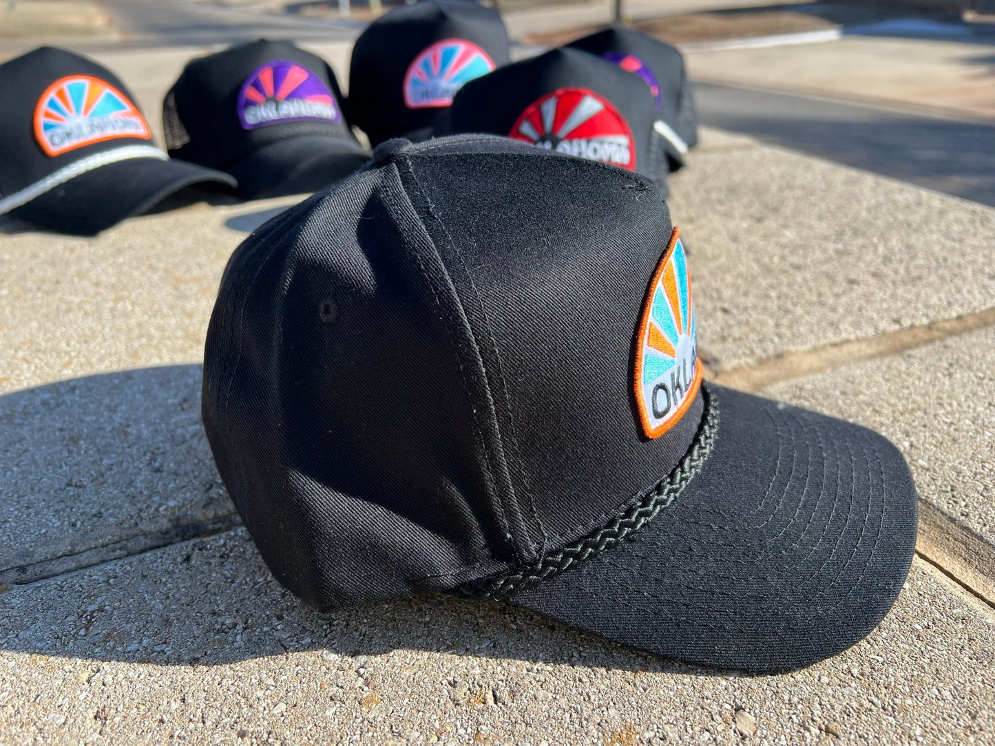 Vintage Rope Trucker Hat - Oklahoma Home of the Rising Sun Design - Multiple Colorways, Rope Combinations - Perfect Gift for Oklahoma Lovers