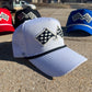 Vintage Patch Racing Checkered Flag Rope Trucker Snapback Hat 7 Color Variations - Perfect for Racing Enthusiasts and Car Fans Unique Design
