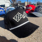 Vintage Patch Racing Checkered Flag Rope Trucker Snapback Hat 7 Color Variations - Perfect for Racing Enthusiasts and Car Fans Unique Design