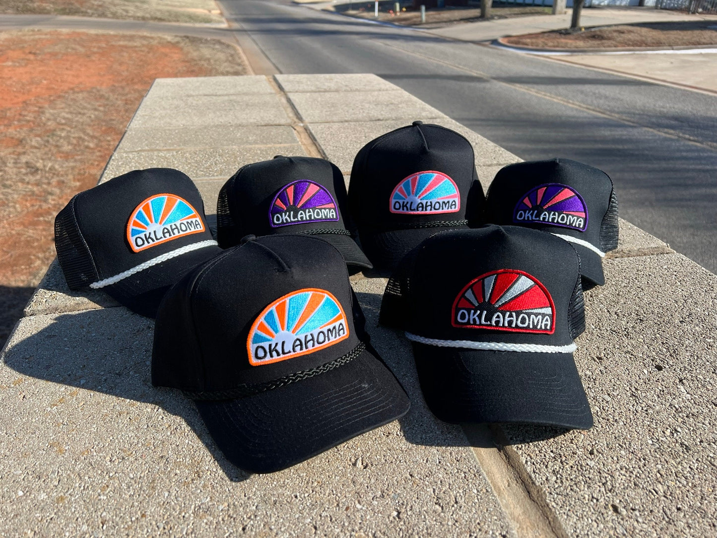 Vintage Rope Trucker Hat - Oklahoma Home of the Rising Sun Design - Multiple Colorways, Rope Combinations - Perfect Gift for Oklahoma Lovers