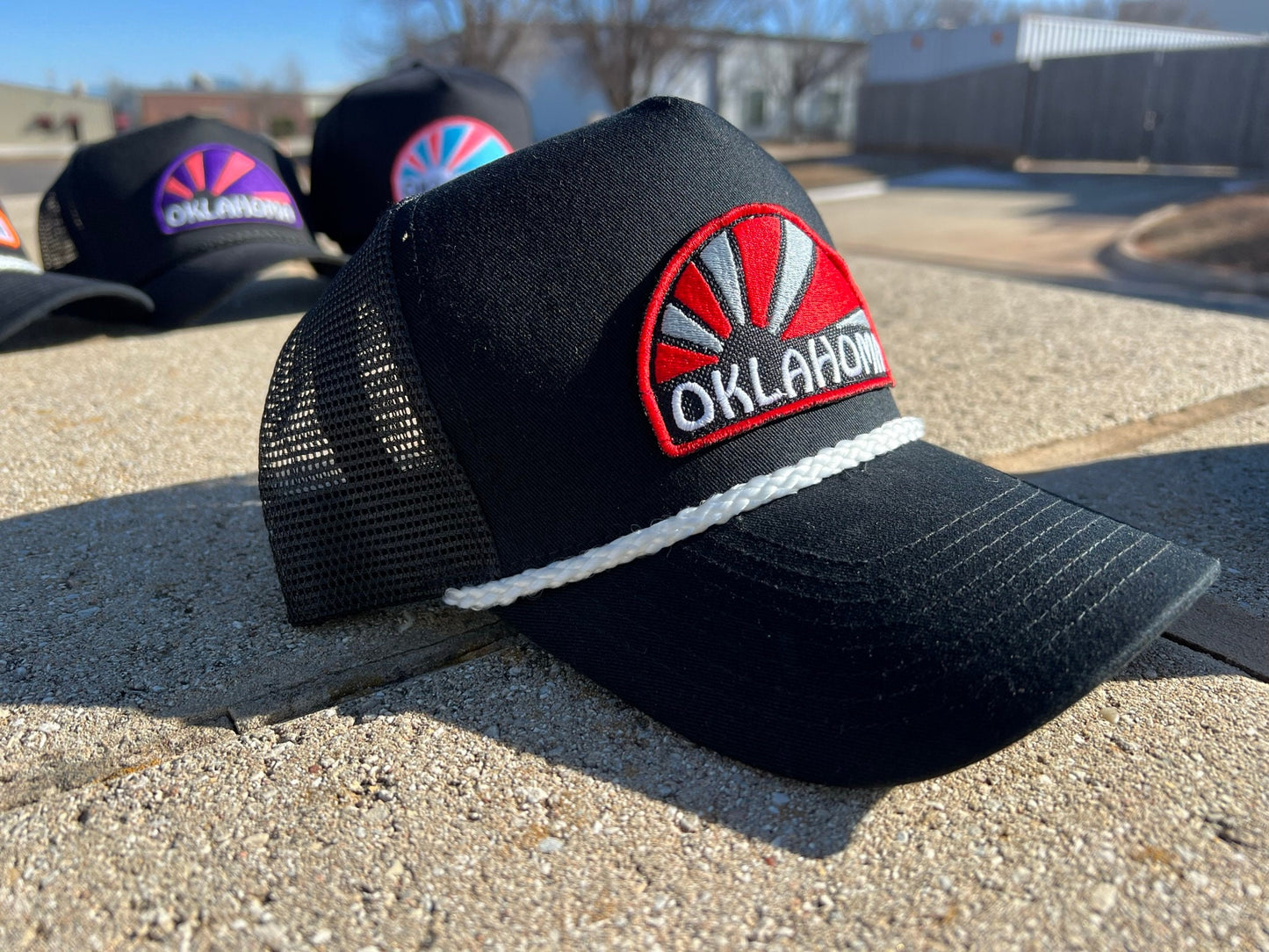 Vintage Rope Trucker Hat - Oklahoma Home of the Rising Sun Design - Multiple Colorways, Rope Combinations - Perfect Gift for Oklahoma Lovers