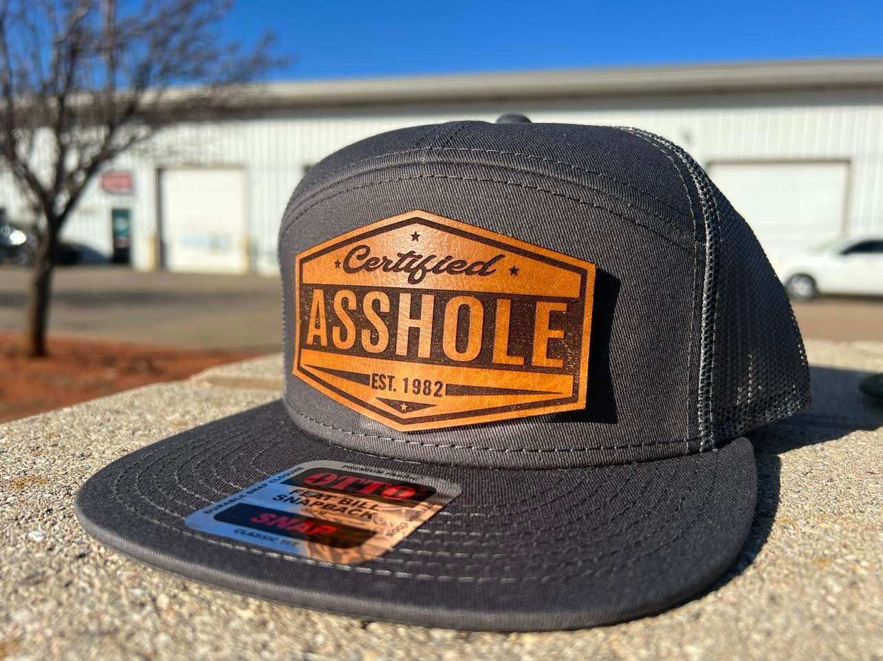 Certified ASSHOLE leather patch flat bill custom hat