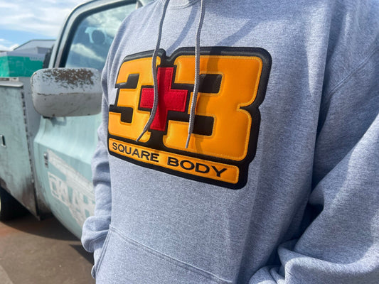 Chevy GMC 3+3 Squarebody Hoodie | Silverado Sierra C10 Truck | Twill Embroidered Logo | Grey | Sizes up to 3x | Custom Colors Available