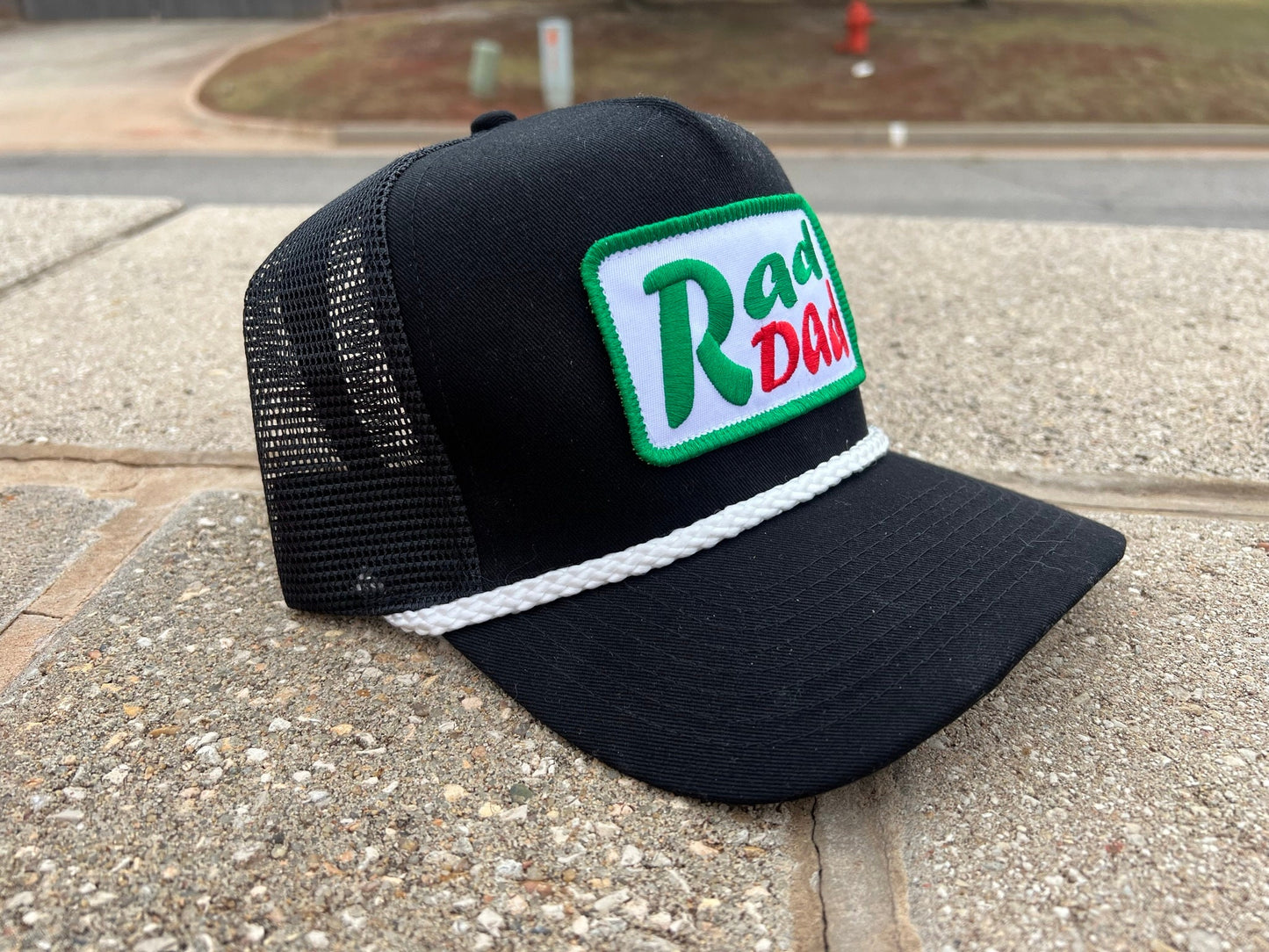 Vintage Style RAD DAD Soda Patch Rope Trucker Snapback Hat Mountain Dew Inspired Logo, Distressed Washed Look, Retro Style, Fathers Day Gift