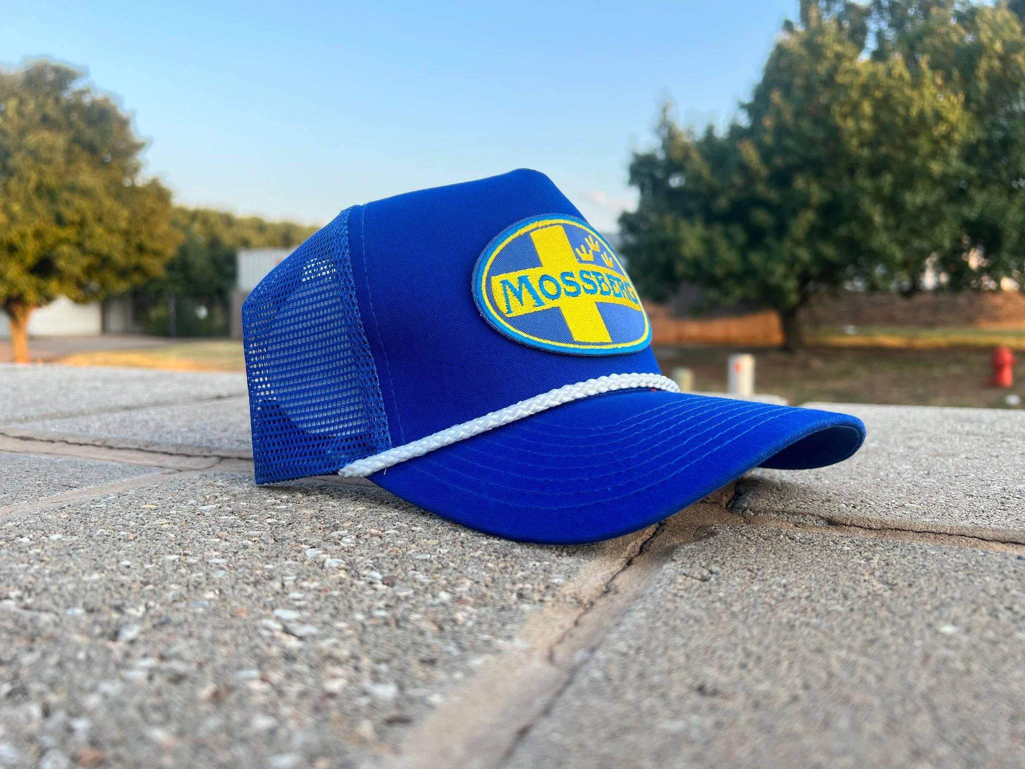 Vintage MOSSBERG guns Rope Snapback Trucker Mesh Hat with Patch Appa OklahomaCustoms