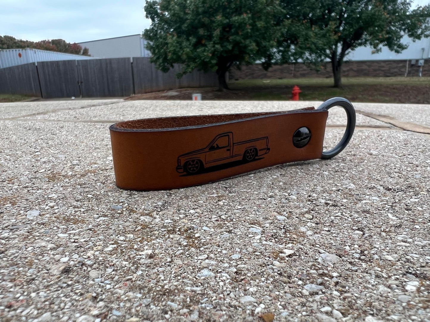 Handmade Leather OBS gm truck chevy Silverado  Squarebody Keychain with Antique Nickel O-Ring