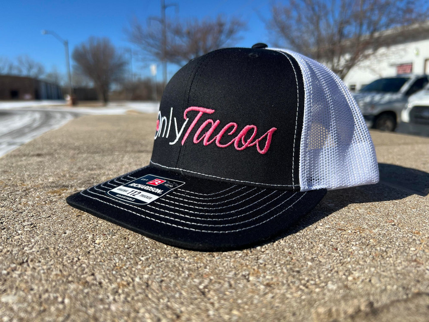 ONLY TACOS PINK snapback mesh trucker baseball hat richardson 112 Black and white Onlyfans inspired Baseball Cap